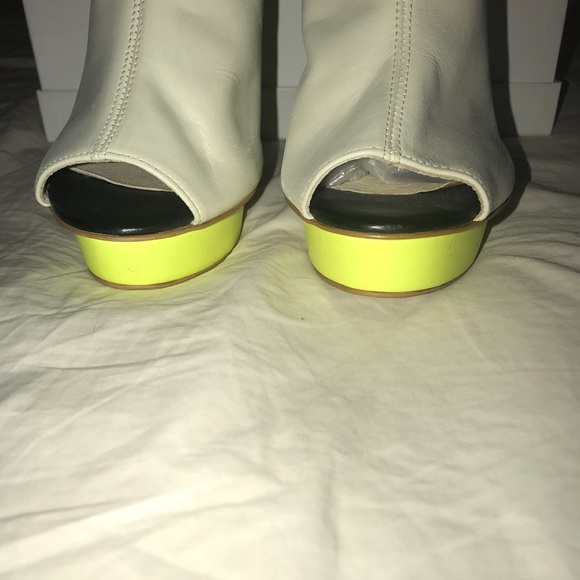Neon Yellow Leather Peep Toe Bootie with Black Bow - Picture 8 of 8